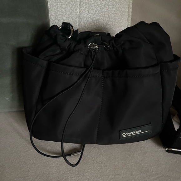 Black Nylon Crossbody with drawstring closure - Picture 3 of 7